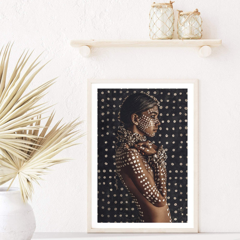 Bohemian Tribal Woman-Boho Abode-Art Print,Bohemian,Boho,Canvas,Framed Print,gypsy,gypsy woman,moroccan,portrait,Print,rustic,tan,tribal,tribal woman,woman