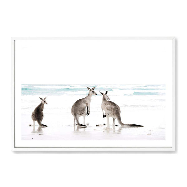 Beach Kangaroos | Hamptons-Boho Abode-Art Print,australia,australian,australian beach,beach,blue,Bohemian,Boho,Canvas,coast,coastal,Framed Print,hamptons,kangaroo,landscape,ocean,paradise,Print,sand,waves