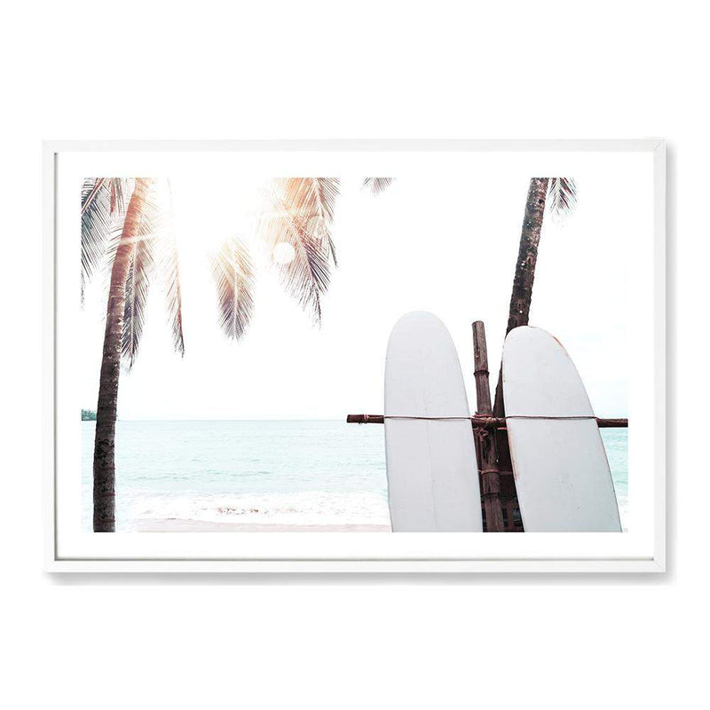 Surf Beach Paradise-Boho Abode-Art Print,beach,Bohemian,Boho,Canvas,coastal,Framed Print,hamptons,landscape,neutral,ocean,Print,sand,surf board,surfer