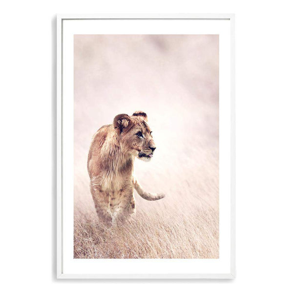 Lion In The Grass Plains-Boho Abode-africa,animal,Art Print,beige,blush,Bohemian,Boho,Canvas,cream,Framed Print,grass,lion,neutral,portrait,Print,rustic,tan