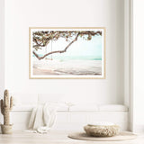Blissful Beach Swing-Boho Abode-Art Print,beach,beach swing,blue,Bohemian,Boho,Canvas,coast,coastal,Framed Print,hamptons,landscape,ocean,paradise,Print,sand,swing,view,waves