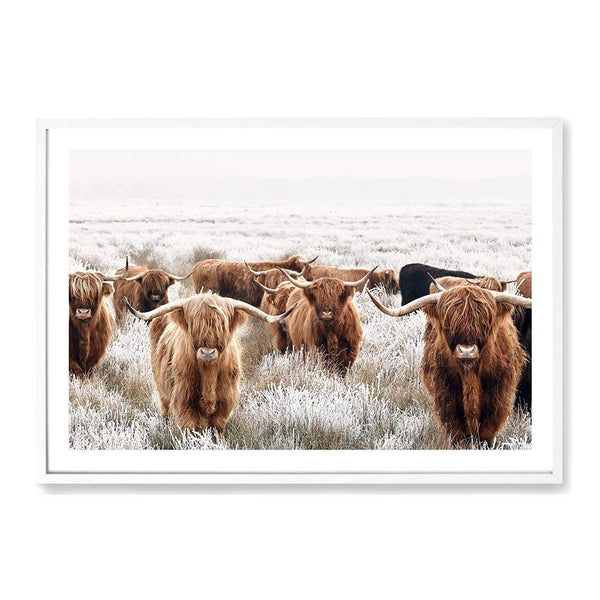Highland Cattle Landscape-Boho Abode-Art Print,Bohemian,Boho,bull,Canvas,cow,Framed Print,highland bull,highland cattle,Highland cow,Print,rustic,tan