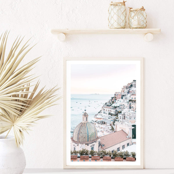 Pink Positano Sunrise-Boho Abode-amalfi,amalfi coast,arch,arch door,architecture,Art Print,blush,Bohemian,Boho,Canvas,city,coastal,door,floral,Framed Print,italy,ocean,palm tree,peach,pink,portrait,positano,Print,sunrise