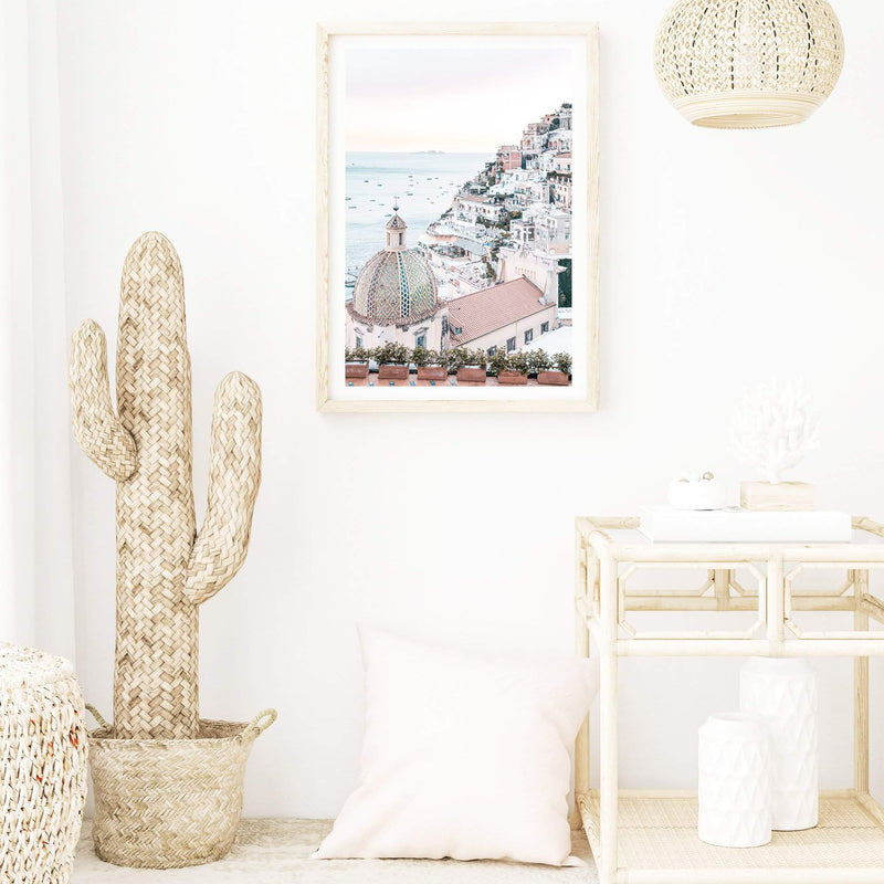 Pink Positano Sunrise-Boho Abode-amalfi,amalfi coast,arch,arch door,architecture,Art Print,blush,Bohemian,Boho,Canvas,city,coastal,door,floral,Framed Print,italy,ocean,palm tree,peach,pink,portrait,positano,Print,sunrise