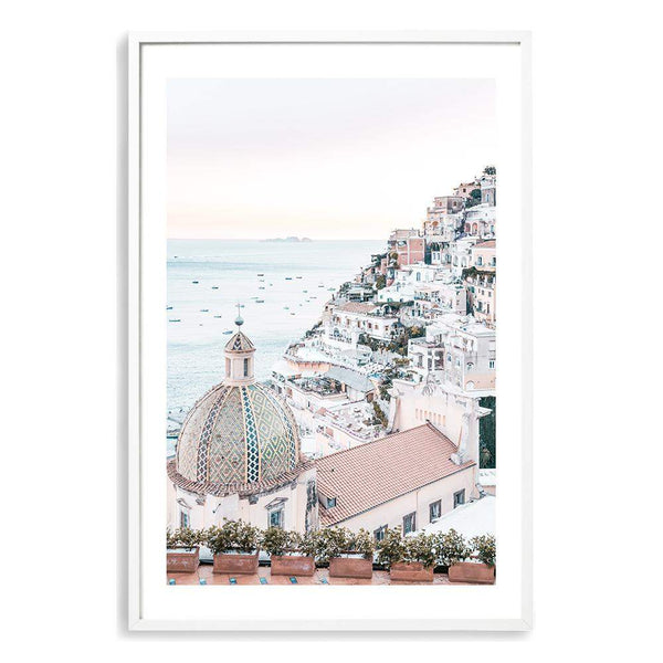 Pink Positano Sunrise-Boho Abode-amalfi,amalfi coast,arch,arch door,architecture,Art Print,blush,Bohemian,Boho,Canvas,city,coastal,door,floral,Framed Print,italy,ocean,palm tree,peach,pink,portrait,positano,Print,sunrise