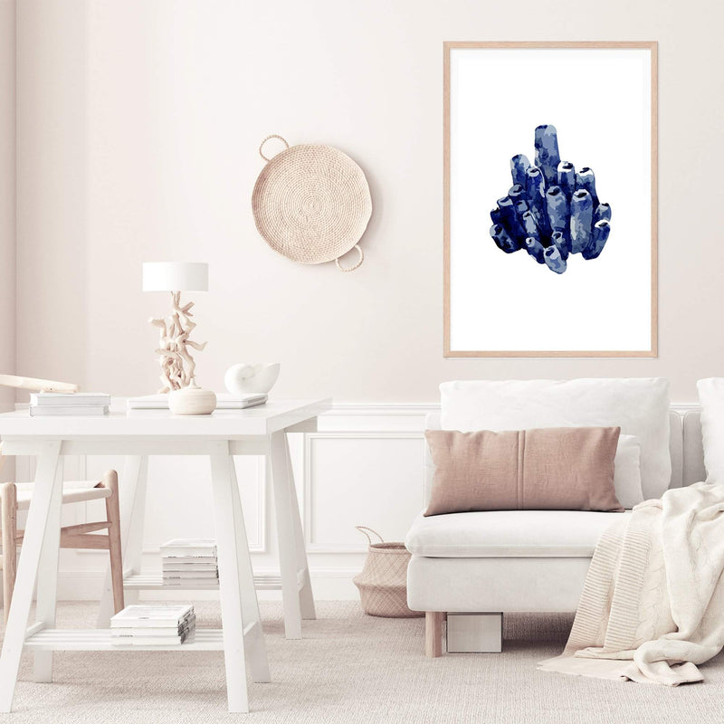 Blue Coral IIIIII | Hamptons-Boho Abode-Art Print,beach,beach house,blue,blue coral,blue shell,Bohemian,Boho,Canvas,coast,coastal,coral,Framed Print,hamptons,ocean,portrait,Print,shell