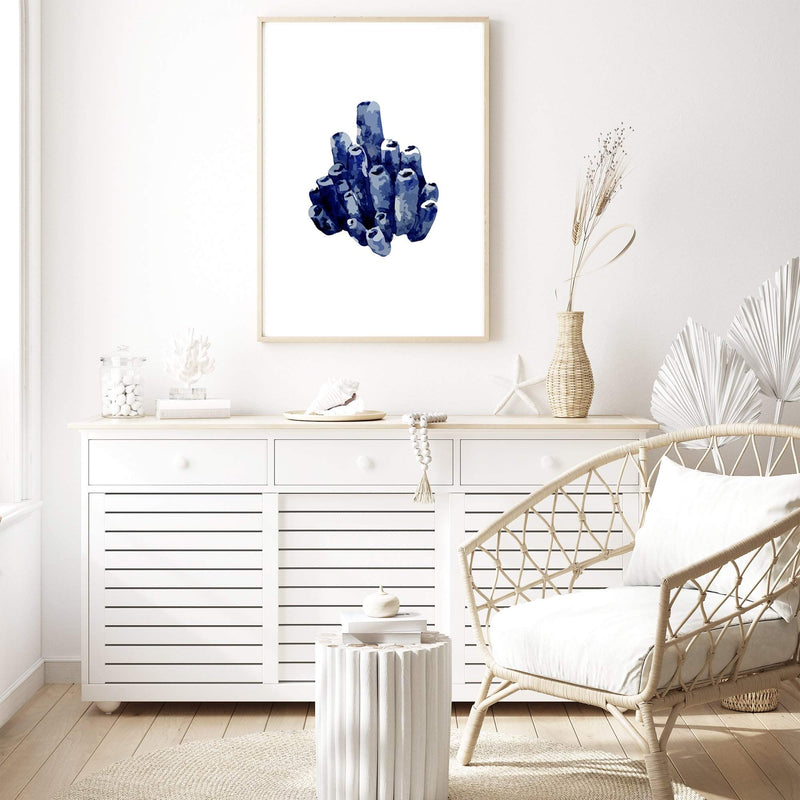 Blue Coral IIIIII | Hamptons-Boho Abode-Art Print,beach,beach house,blue,blue coral,blue shell,Bohemian,Boho,Canvas,coast,coastal,coral,Framed Print,hamptons,ocean,portrait,Print,shell