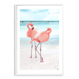 Flamingo Beach-Boho Abode-Art Print,bird,blue,Bohemian,Boho,Canvas,coast,coastal,flamingo,Framed Print,island,ocean,peach,pink,portrait,Print,teal,tropical,vibrant,water,waves