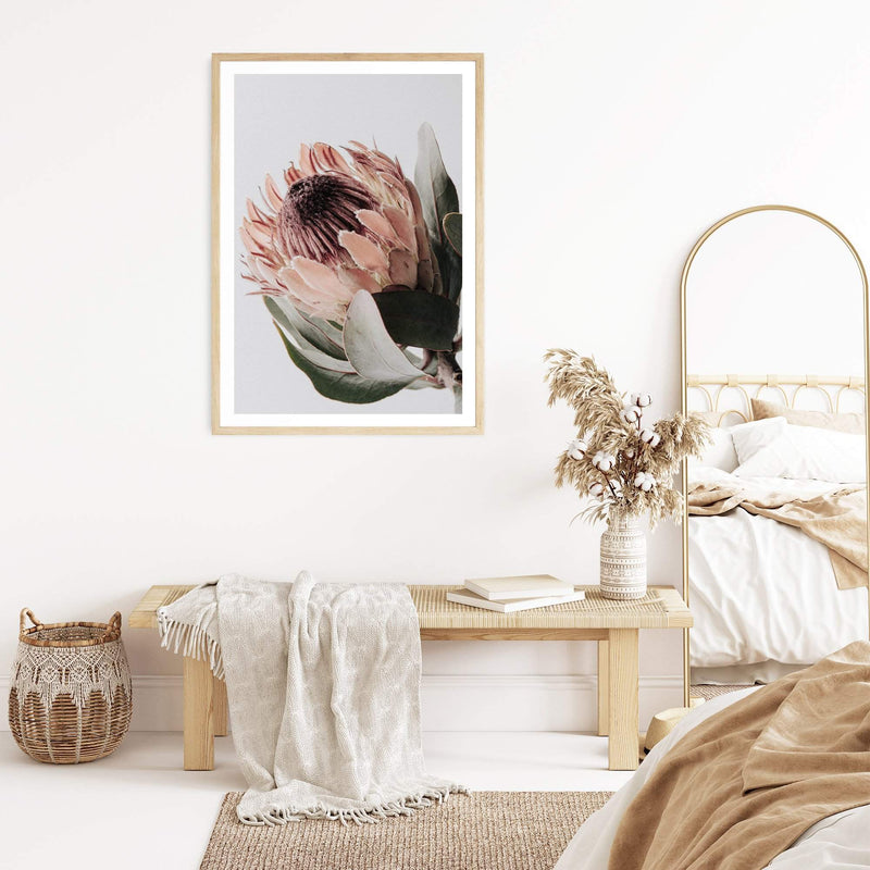 Protea Flower-Boho Abode-Art Print,blooms,Bohemian,Boho,Canvas,floral,flower,Framed Print,muted tone,orange,peach,portrait,Print,protea,protea flower,scandi