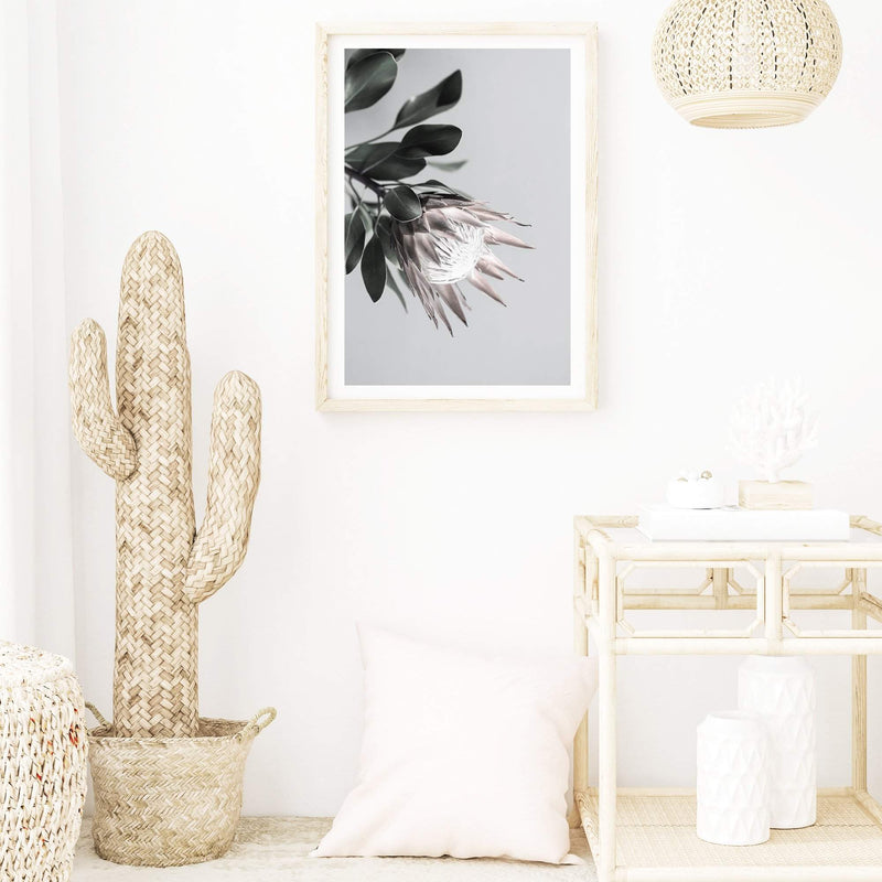 Pink Protea Flower Stem-Boho Abode-Art Print,blooms,blush,Bohemian,Boho,Canvas,floral,flower,Framed Print,pink,portrait,Print,protea,protea flower,scandi