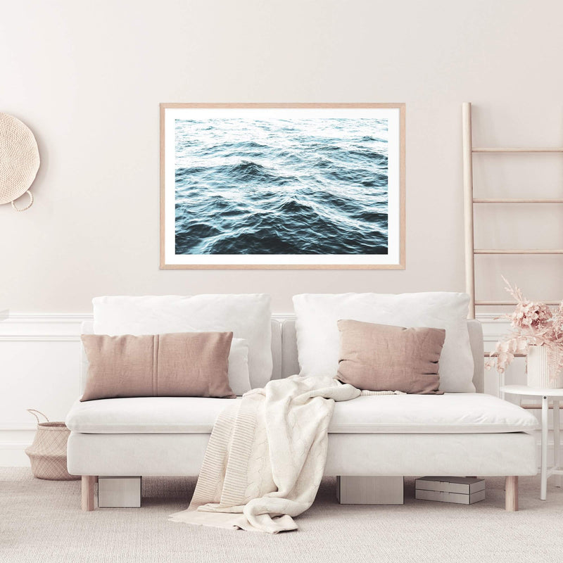 Blue Ocean Waves-Boho Abode-aerial,Art Print,blue,Bohemian,Boho,Canvas,coast,coastal,Framed Print,landscape,ocean,peach,Print,water,waves