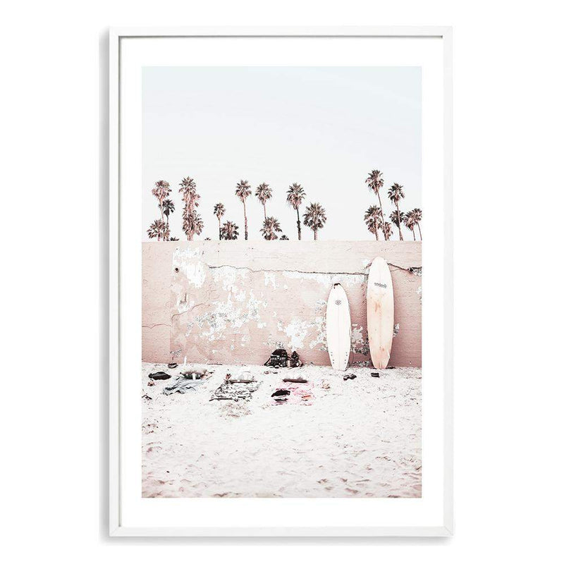 Surf Beach Days-Boho Abode-Art Print,beach,Bohemian,Boho,Canvas,coastal,Framed Print,hamptons,neutral,ocean,peach,pink,portrait,Print,sand,surf board,surfer
