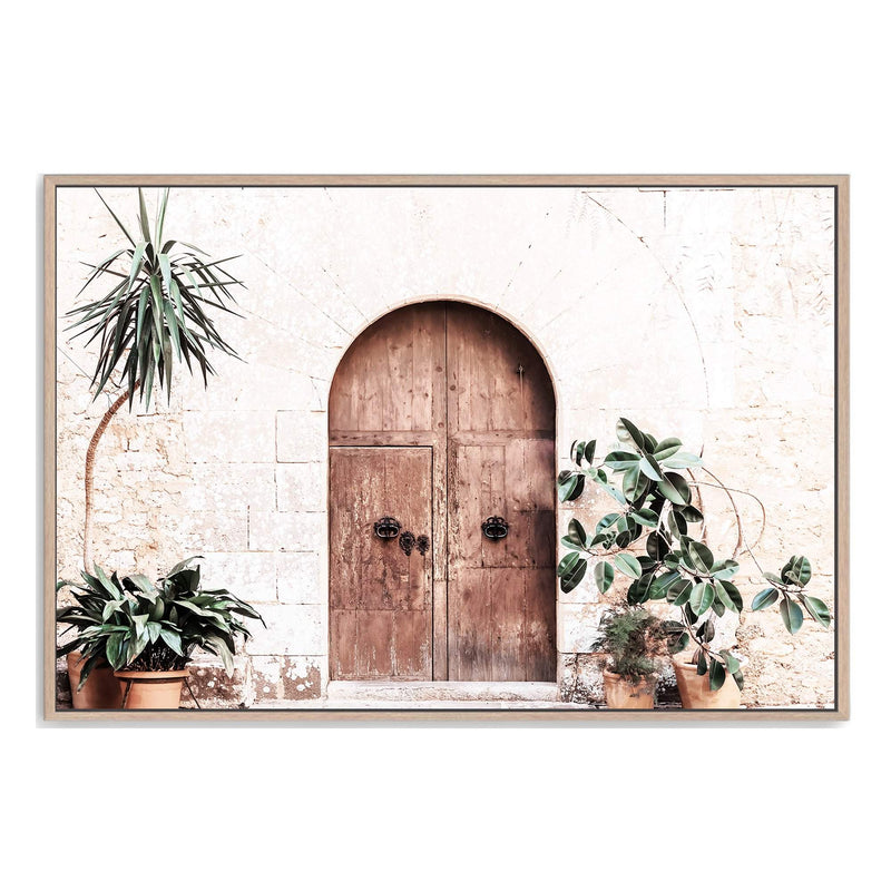Tuscan Arch Villa-Boho Abode-arch,arch door,architecture,Art Print,blush,Bohemian,Boho,Canvas,door,Framed Print,landscape,neutral,palm tree,peach,Print,timber door,tuscan,tuscan door,tuscan villa,villa