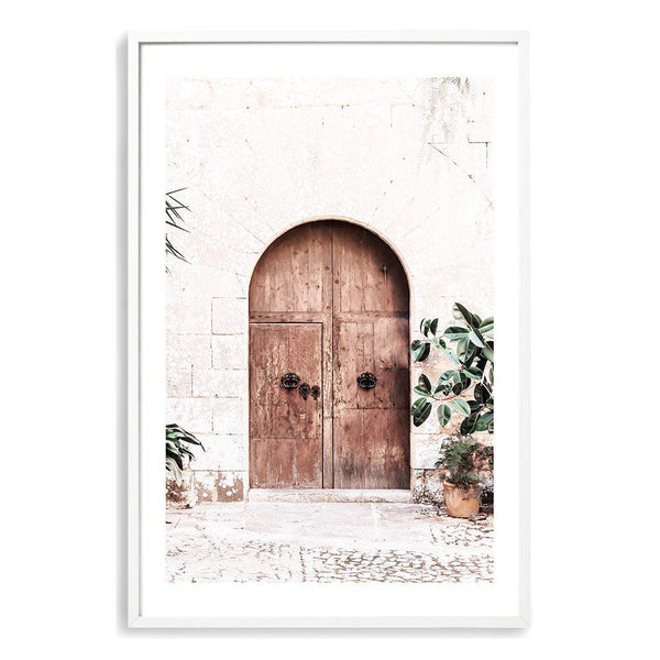 Tuscan Arch Door-Boho Abode-arch,arch door,architecture,Art Print,blush,Bohemian,Boho,Canvas,door,Framed Print,neutral,palm tree,peach,portrait,Print,timber door,tuscan,tuscan door,tuscan villa,villa