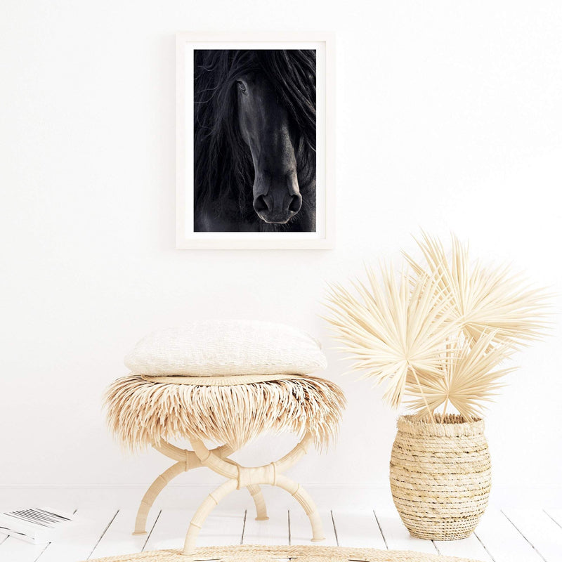 Black Horse-Boho Abode-animal,Art Print,black,Bohemian,Boho,Canvas,Framed Print,horse,horses,palomino,portrait,Print,rustic,stallion