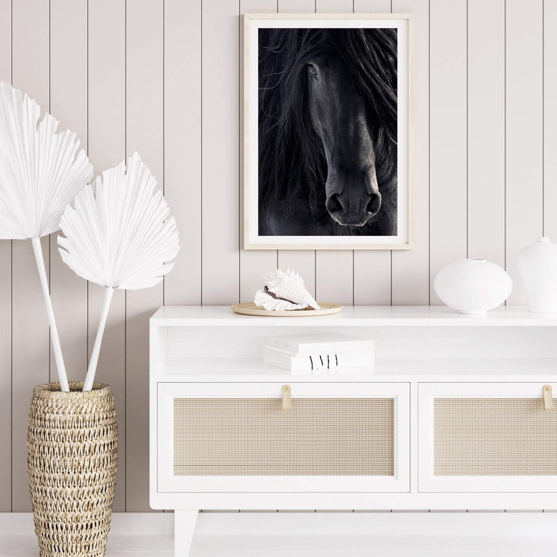 Black Horse-Boho Abode-animal,Art Print,black,Bohemian,Boho,Canvas,Framed Print,horse,horses,palomino,portrait,Print,rustic,stallion