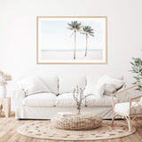 Palms Trees On The Beach-Boho Abode-Art Print,beach,blue,Bohemian,Boho,Canvas,coastal,Framed Print,green,hamptons,landscape,palm,palm trees,palms,Print
