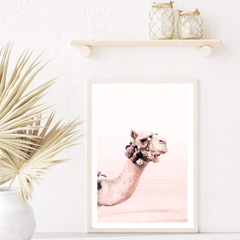 Bohemian Desert Camels-Boho Abode-Art Print,blush,Bohemian,Boho,camel,Canvas,desert,desert camel,Framed Print,moroccan,moroccan camel,morocco,neutral,peach,portrait,Print