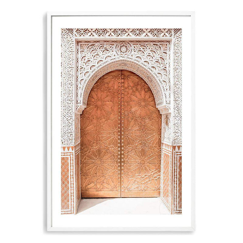 Gold Arch Door-Boho Abode-arch,arch door,architecture,Art Print,Bohemian,Boho,Canvas,door,Framed Print,neutral,palm tree,peach,portrait,Print,timber door