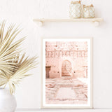 Peach Moroccan Archway-Boho Abode-arch,arch door,architecture,Art Print,Bohemian,Boho,Canvas,door,Framed Print,neutral,palm tree,peach,portrait,Print,timber door