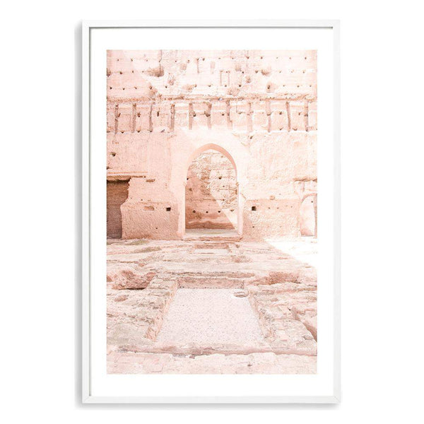 Peach Moroccan Archway-Boho Abode-arch,arch door,architecture,Art Print,Bohemian,Boho,Canvas,door,Framed Print,neutral,palm tree,peach,portrait,Print,timber door