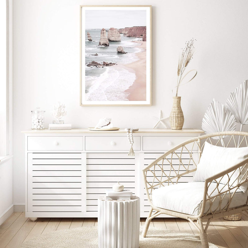 The Great Ocean Road-Boho Abode-Art Print,australia,australian,australian beach,beach,Bohemian,Boho,Canvas,coast,coastal,Framed Print,great ocean road,hamptons,neutral,ocean,peach,portrait,Print,sand,twelve apostles,waves