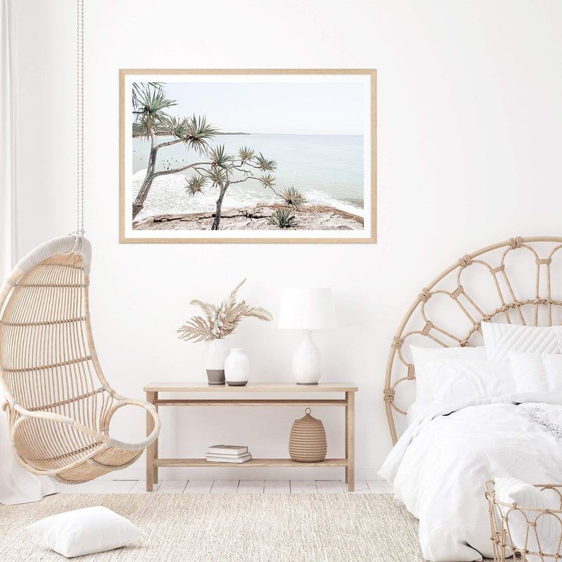 Byron Bay Beach Views-Boho Abode-Art Print,australia,australian,australian beach,beach,blue,Bohemian,Boho,byron bay,Canvas,coast,coastal,Framed Print,hamptons,landscape,ocean,pandanus,pandanus tree,paradise,Print,sand,surfer,view,wategos,wategos beach,waves