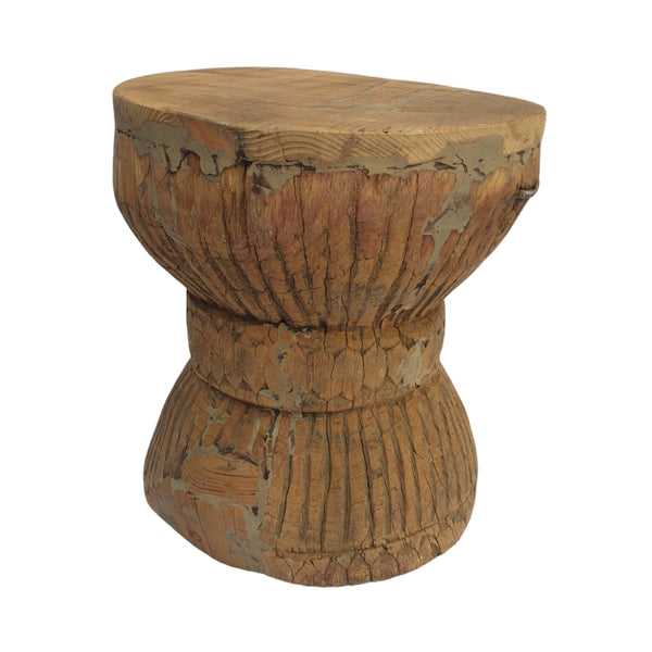 Antique Indian Okhli Carved Stool | Natural #5