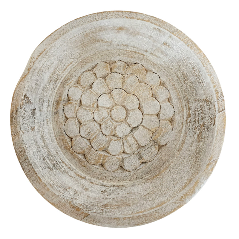 Indian Carved Timber Parat Bowl | Whitewash