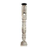 Vintage Indian Pillar Candle Stick | White Wash