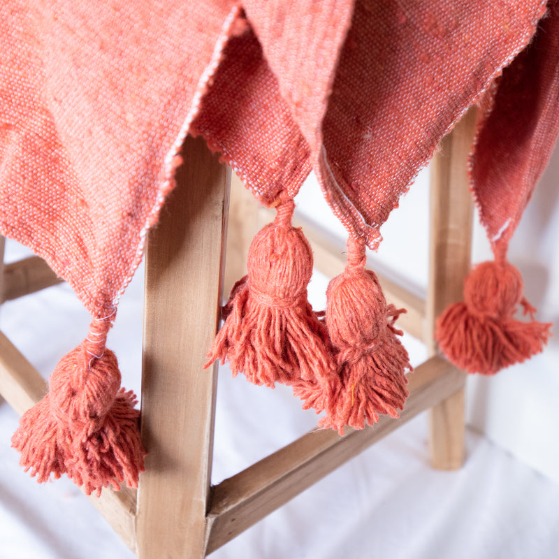 Kids Moroccan Pom Pom Blanket | Coral