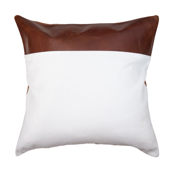 Leather Stripe Cushion | Ivory & Dark Tan