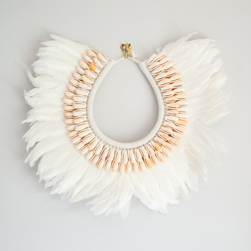 White Feather & Peach Shell Tribal Necklace