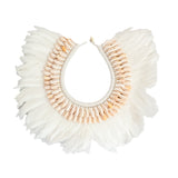 White Feather & Peach Shell Tribal Necklace