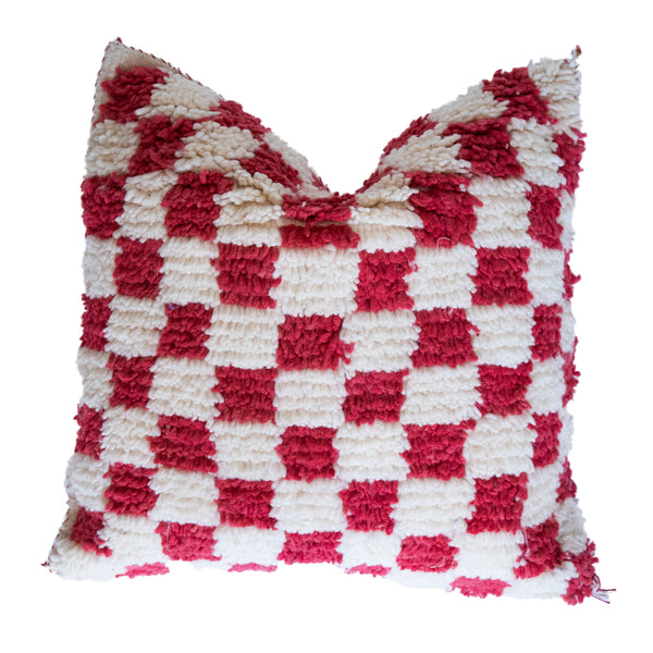 Moroccan Check Wool Cushion | Red