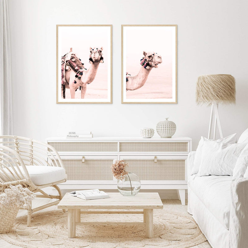 Set Of Two Set Of Two Bohemian Desert Camel-Boho Abode-animal,Art Print,blush,Bohemian,Boho,camel,Canvas,desert,desert sand,Framed Print,moroccan,orange,peach,portrait,Print,sand,sand dunes,set,sets