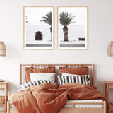 Set Of Two Set Of Two White Island Church Door & Island Palm Tree-Boho Abode-arch door,architectural,architecture,Art Print,Bohemian,Boho,building,Canvas,church,door,Framed Print,illustrated,island,isle,ivory,neutral,palm,palm tree,portrait,Print,set,sets,spain,spanish,spanish church,timber door,white