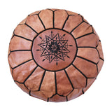Moroccan Leather Ottoman - Tan - Dark Stitch-Boho Abode-Bohemian,Boho,brown,decor,floor cushion,handmade,home decor,leather,leather ottoman,moroccan,morocco,ottoman,tan
