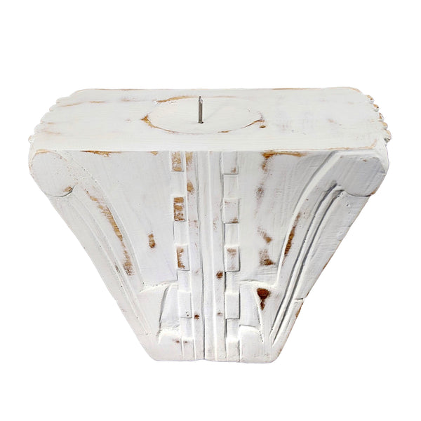 White Carved Pillar Candle Holder