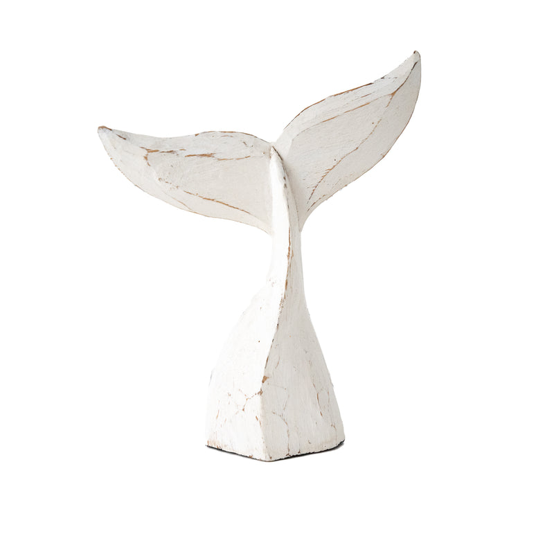 Carved Timber Whale Tail | White