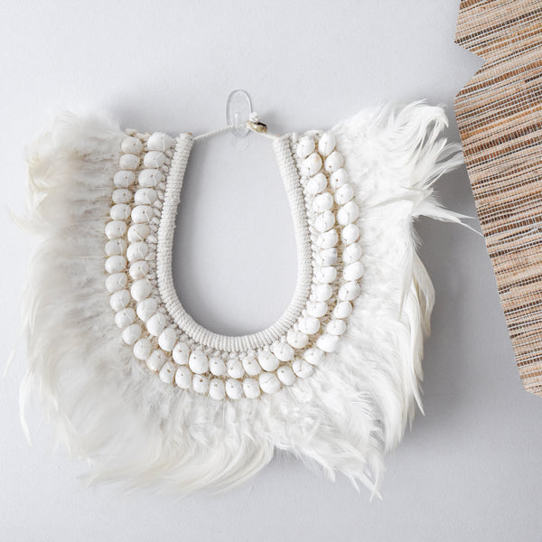White Shell & Feather Tribal Necklace